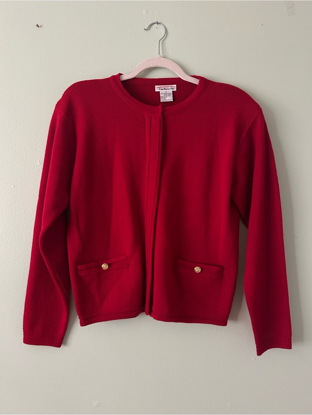 Vintage 80s-90s Talbots 100% Merino Wool Red Cardigan Blazer Sweater Size Small